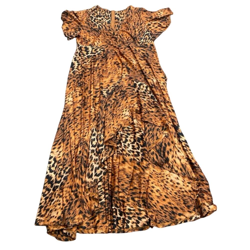 XPlusWear Leopard V-Neck Short Sleeve Maxi Dresses, Size 2XL